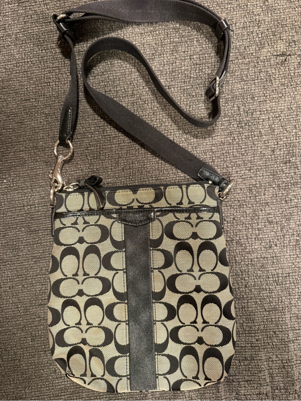 Coach Khaki and Black Signature Canvas Crossbody